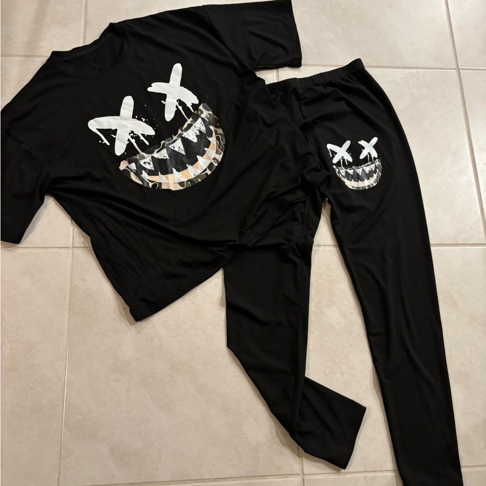Black Graphic Tee and Joggers Set